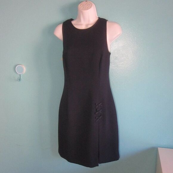 Oberon Women Size 8 VINTAGE Classic Navy Career Sheath Dress Sleeveless Rear Zip - Picture 10 of 11